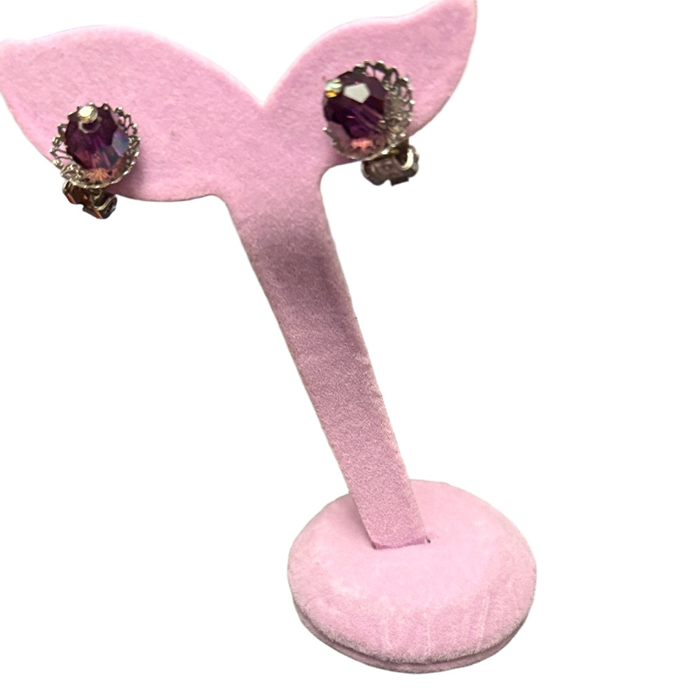 Vintage Stunning Purple Crystal Clip On Earrings